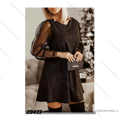 Šaty elegantní dlouhý rukáv dámské (S/M/L ONE SIZE) ITALSKÁ MÓDA IMPLI2220433lurex