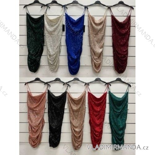 Šaty elegantné spoločenské trblietavé na ramienka dámske (S/M ONE SIZE) TALIANSKA MÓDA IMWY22232