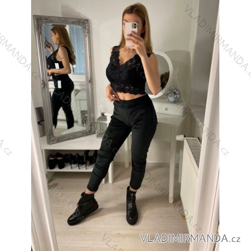 Legíny zamatové dlhé dámske (S / M ONE SIZE) TALIANSKÁ MÓDA IMWE21444/DR S/M čierna