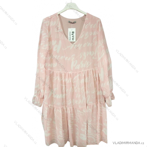 Šaty elegantné dlhý rukáv dámske (M//L ONE SIZE) TALIANSKÁ MÓDA IMWP217963-786/R ružová M / L