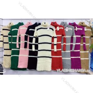 Šaty pletené s rolákom dlhý rukáv dámske prúžok (S/M ONE SIZE) TALIANSKA MÓDA IMWGM223784