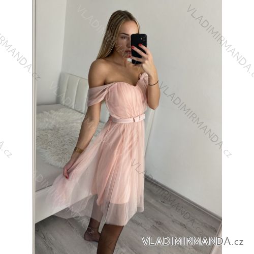 Šaty spoločenské elegantné krátke bez rukávov tilové dámske (S/M ONE SIZE) TALIANSKA MóDA IMM22300
