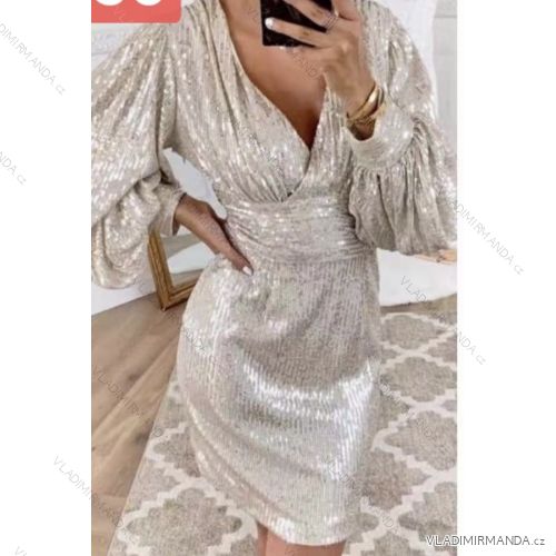 Šaty elegantné trblietavé s flitrami dlhý rukáv dámske (S/M ONE SIZE) TALIANSKA MÓDA IMWGS223844