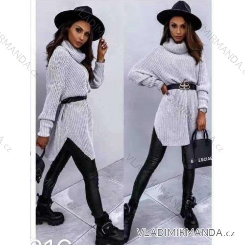 Šaty pletené s rolákem dlouhý rukáv dámské (S/M/L/XL ONE SIZE) ITALSKÁ MÓDA IMD23849