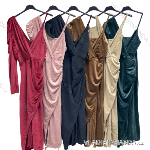 Šaty elegantné na ramienka dlhý rukáv dámske (S/M ONE SIZE) TALIANSKA MÓDA IMC22921