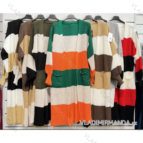 Cardigan pletený dlhý rukáv dámsky prúžok (S/M ONE SIZE) TALIANSKA MÓDA IMPSH2222091