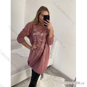 Šaty zamatové teplé dlhý rukáv dámske nadrozmer (L/XL/2XL ONE SIZE) TALIANSKA MÓDA IM322652