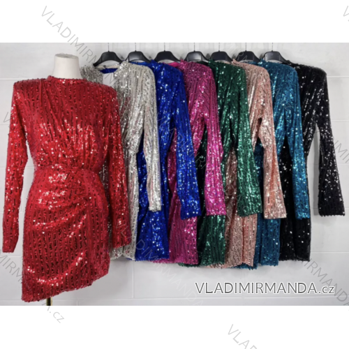 Šaty elegantné trblietavé s flitrami dlhý rukáv dámske (S/M ONE SIZE) TALIANSKA MÓDA IMPBB22A11379