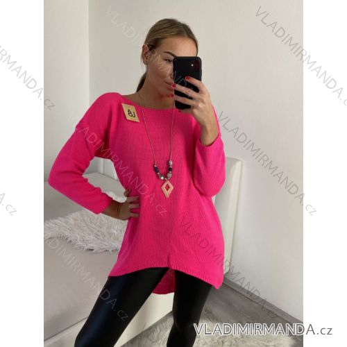 Sveter pletený predĺžený s príveskom dlhý rukáv dámsky oversize (S/M/L/XL/2XL ONE SIZE) TALIANSKA MÓDA IM4221279