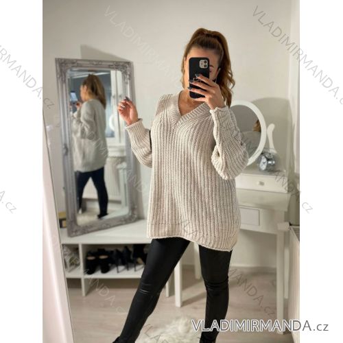 Sveter oversize pletený dlhý rukáv dámsky (S/M ONE SIZE) TALIANSKA MÓDA IMM222008