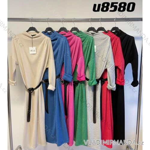 Šaty elegantné s opaskom dlhý rukáv dámske (S/M ONE SIZE) TALIANSKA MÓDA IMM22UN8580
