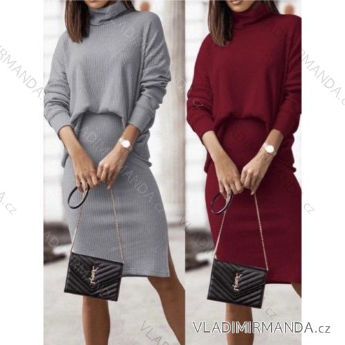 Šaty elegantné úpletové s rolákom dlhý rukáv dámske (S/M ONE SIZE) TALIANSKA MÓDA IMWB223891