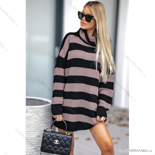 Šaty pletené s rolákom dlhý rukáv dámske prúžok (S/M ONE SIZE) TALIANSKA MÓDA IMPDY22EF86528