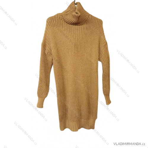 Šaty pletené/sveter s rolákom dlhý rukáv dámske (S/M ONE SIZE) TALIANSKA MÓDA IMWB22311 hnědá