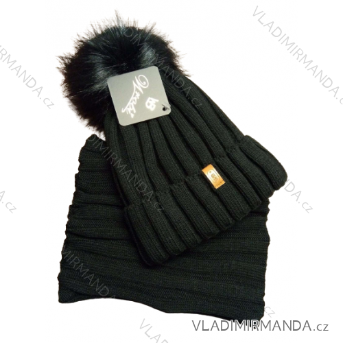 Súprava čiapky a nákrčník zimná dámska (ONE SIZE) POLSKÁ VÝROBA VELIO  PVF22ELA/DR čierna ONE SIZE