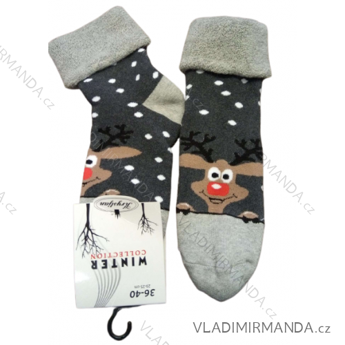 Ponožky Vianočné veselé sob Rudy teplé termo dámske (36-40) POLSKÁ MODA DPP22023G