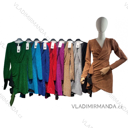 Šaty elegantné trblietavé dlhý rukáv dámske (S/M ONE SIZE) TALIANSKA MóDA IMM22HG4116