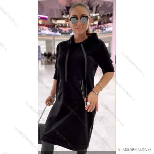 Šaty mikinové s kapucňou dlhý rukáv dámske (S/M ONE SIZE) TALIANSKA MÓDA IMPLI2220621/DU