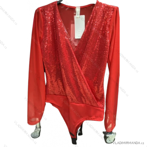 Body alá blúzka elegantné trblietavé s flitrami dlhý rukáv dámske (S/M ONE SIZE) TALIANSKA MÓDA IMM22EL1766