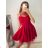 Šaty elegantné krátke bez rukávov spoločenské dámske (S/M ONE SIZE) TALIANSKA MÓDA IMM22Q52233/UL S/M červená