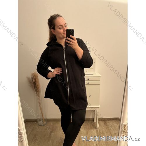 Kabát na zips s kapucňou dlhý rukáv dámska nadrozmer (XL/2XL ONE SIZE) TALIANSKA MÓDA IM422652