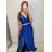 Šaty saténové dlhé spoločenské s trblietavým opaskom elegantné plesové na ramienka dámske (S/M ONE SIZE) TALIANSKA MÓDA IMM22Ls25402