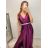 Šaty saténové dlhé spoločenské s trblietavým opaskom elegantné plesové na ramienka dámske (S/M ONE SIZE) TALIANSKA MÓDA IMM22Ls25402