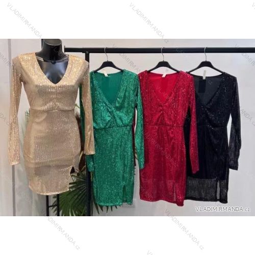 Šaty elegantné trblietavé s flitrami dlhý rukáv dámske (S/M ONE SIZE) TALIANSKA MóDA IMM22FS52858