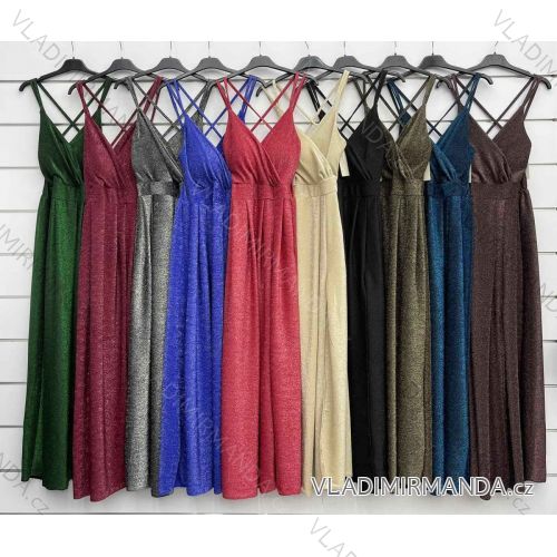 Šaty dlhé elegantné trblietavé na ramienka dámske (S/M ONE SIZE) TALIANSKA MÓDA IMWCC224081