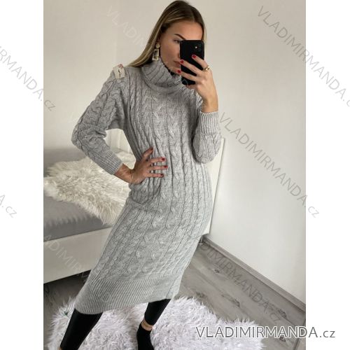 Šaty dlhé pletené s rolákom dlhý rukáv dámske (S/M ONE SIZE) TALIANSKA MÓDA IMWB22341