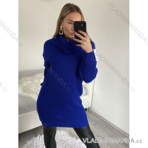 Šaty pletené oversize s rolákom dlhý rukáv dámske (S/M/L ONE SIZE) TALIANSKA MÓDA IMPLI228123/DR3 královská modrá