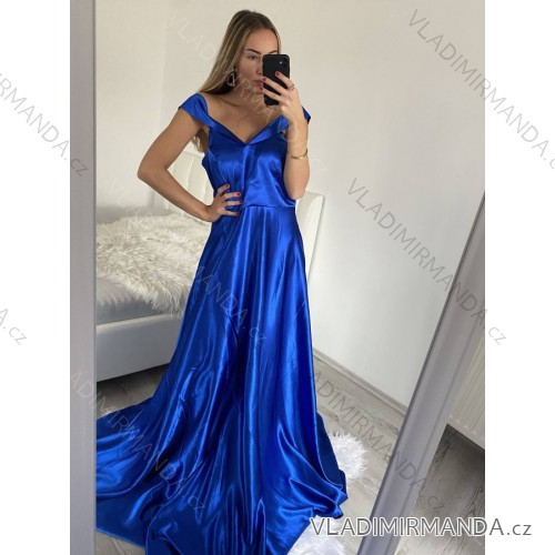 Šaty elegantné spoločenské plesové carmen dámske (L/XL/2XL ONE SIZE) TALIANSKA MÓDA IMPSH2250039/DU XL/2XL kráľovská modrá