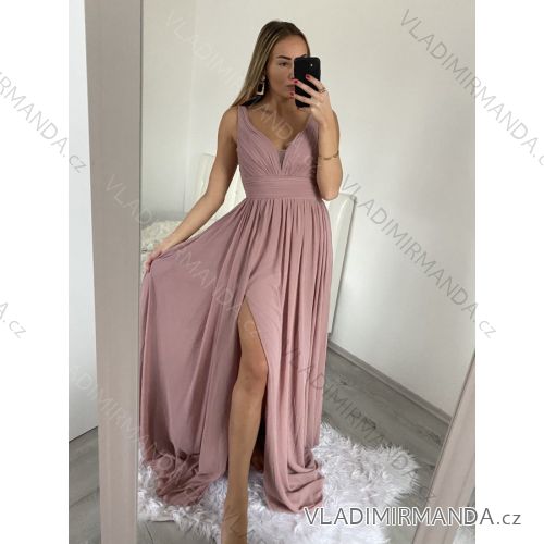 Šaty elegantné dlhé na ramienka dámske (S/M ONE SIZE) TALIANSKA MÓDA IMPSH2260031/DU S/M staroružová