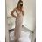 Šaty dlhé elegantné spoločenské trblietavé carmen dámske (S/M ONE SIZE) TALIANSKA MÓDA IMM2251196/DU S/M šedá svetlá