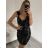 Šaty elegantné trblietavé s flitrami na ramienka dámske (S/M ONE SIZE) TALIANSKA MóDA IMM22LS25948/DU S/M čierna