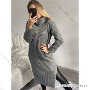 Šaty pletené s rolákom dlhý rukáv dámske (S/M/L ONE SIZE) TALIANSKA MÓDA IMD221099