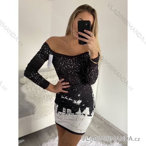 Šaty vianočné zamatové dlhý rukáv dámske (S/M ONE SIZE) TALIANSKA MÓDA IMWE223976