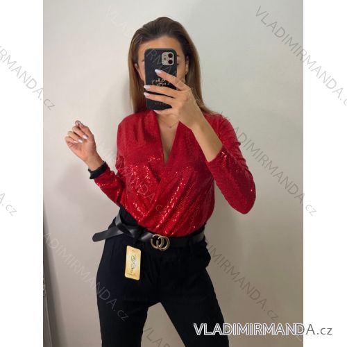 Body alá blúzka elegantné trblietavé s flitrami dlhý rukáv dámske (S/M ONE SIZE) TALIANSKA MÓDA IMM22EL4113