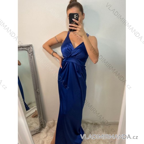 Šaty dlhé elegantné plesové na ramienka dámske (S/M ONE SIZE) TALIANSKA MÓDA IMWE226472/DU S/M kráľovská modrá
