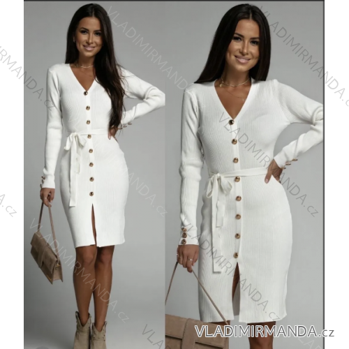 Šaty elegantné úpletové dlhý rukáv dámske (S/M ONE SIZE) TALIANSKA MÓDA IMPOC237189