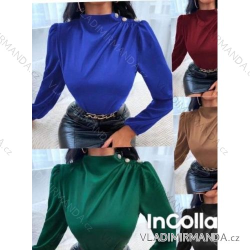 Tunika/blúzka saténová dlhý rukáv dámska (S/M ONE SIZE) TALIANSKA MÓDA IMWC23093