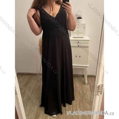Šaty plesové elegantní společenské bez rukávu dámské nadrozměr (L/XL/2XL ONE SIZE) ITALSKÁ MÓDA IMM23XF-324/DU XL/2XL čierna