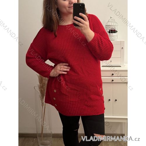 Šaty pletené alá sveter gombík predĺžený dlhý rukáv dámske nadrozmer (XL/2XL ONE SIZE) TALIANSKA MÓDA IM422ROSA