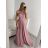 Šaty elegantné bez rukávov dlhé plesové dámske (S/M ONE SIZE) TALIANSKA MÓDA IMM22ZQL-60025/DUR staroružová S/M