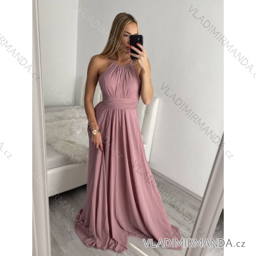 Šaty elegantné bez rukávov dlhé plesové dámske (S/M ONE SIZE) TALIANSKA MÓDA IMM22ZQL-60025/DUR staroružová S/M