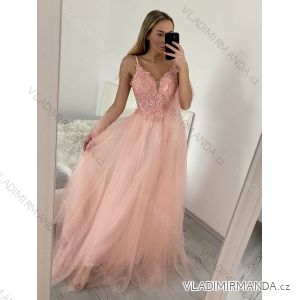 Šaty spoločenské elegantné na ramienka dlhé plesové dámske (S/M, M/L ONE SIZE) TALIANSKA MÓDA IMM229067L/DU