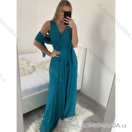 Šaty spoločenské elegantné plesové dlhé na ramienka dámske (L/XL ONE SIZE) TALIANSKA MÓDA IMM231878hk