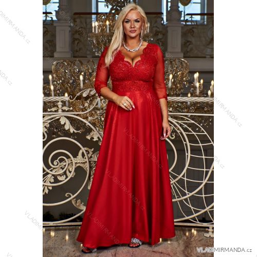 Šaty dlhé elegantné spoločenské 3/4 rukáv dámske nadrozmer (36-54) POLSKÁ MÓDA PMLBF23ID3145 červená 36