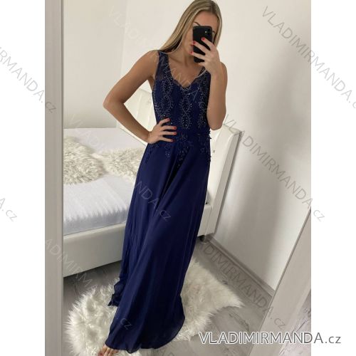 Šaty spoločenské elegantné plesové dlhé na ramienka dámske (S/M, L/XL) FRANCÚZSKA MÓDA FMF231707