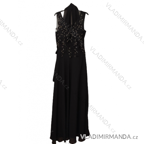 Šaty spoločenské elegantné plesové dlhé na ramienka dámske (S/M, L/XL) FRANCÚZSKA MÓDA FMF231872/DU L/XL Čierna